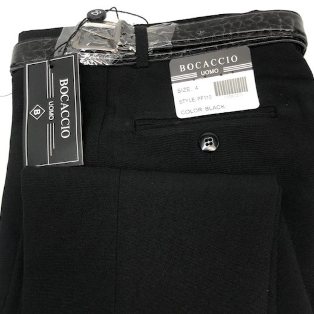 Bocaccio Uomo Boys Black Dress Pants with Belt Flat Front Hemmed Sizes 4 - 8